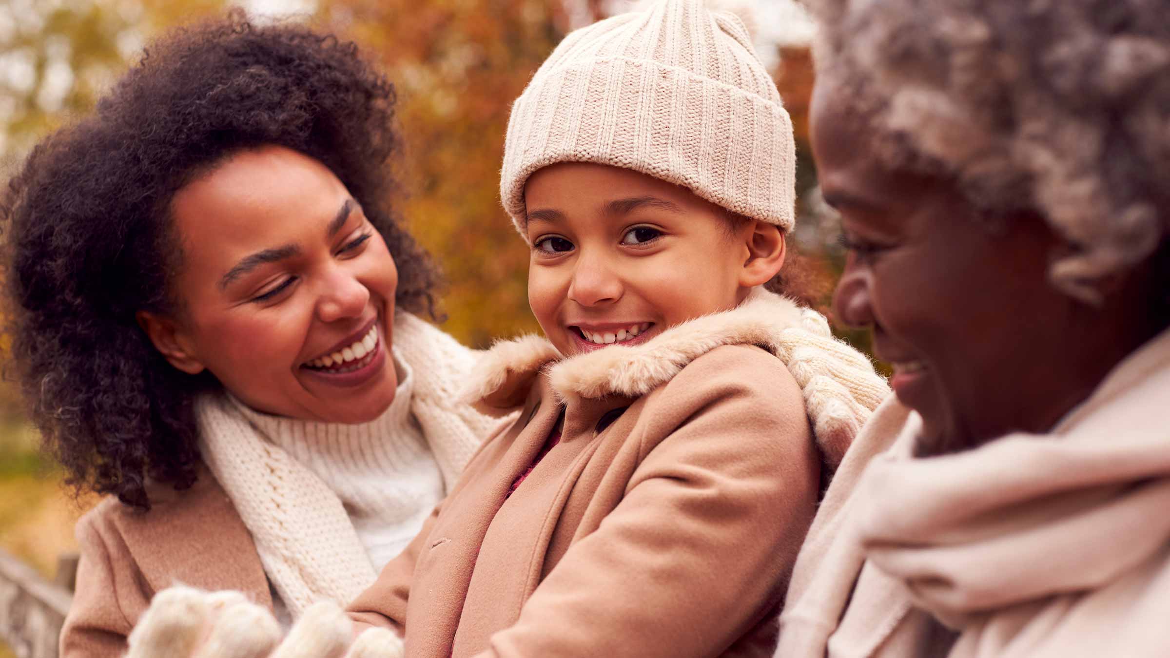 A multigenerational family with a grandma, mother, and daughter together