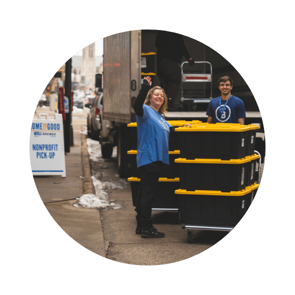 United Way staff load bins of Home Essentials Packs and deliver to nonprofit partners.